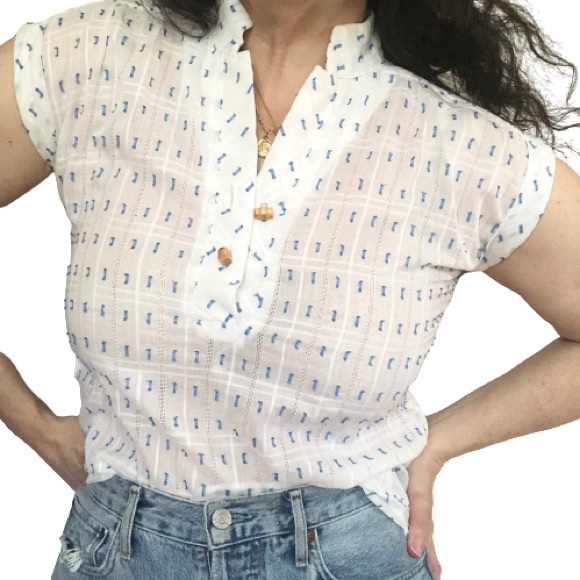 Vtg 80s Gauzy Textured Cap Sleeve Windowpane Tunic - Picture 1 of 17